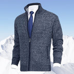 Men's Zip-Up Sweater with Stand Collar and Front Zip Pockets