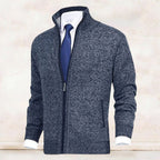 Men's Zip-Up Sweater with Stand Collar and Front Zip Pockets