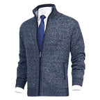 Men's Zip-Up Sweater with Stand Collar and Front Zip Pockets