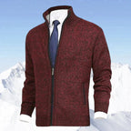 Men's Zip-Up Sweater with Stand Collar and Front Zip Pockets