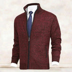 Men's Zip-Up Sweater with Stand Collar and Front Zip Pockets