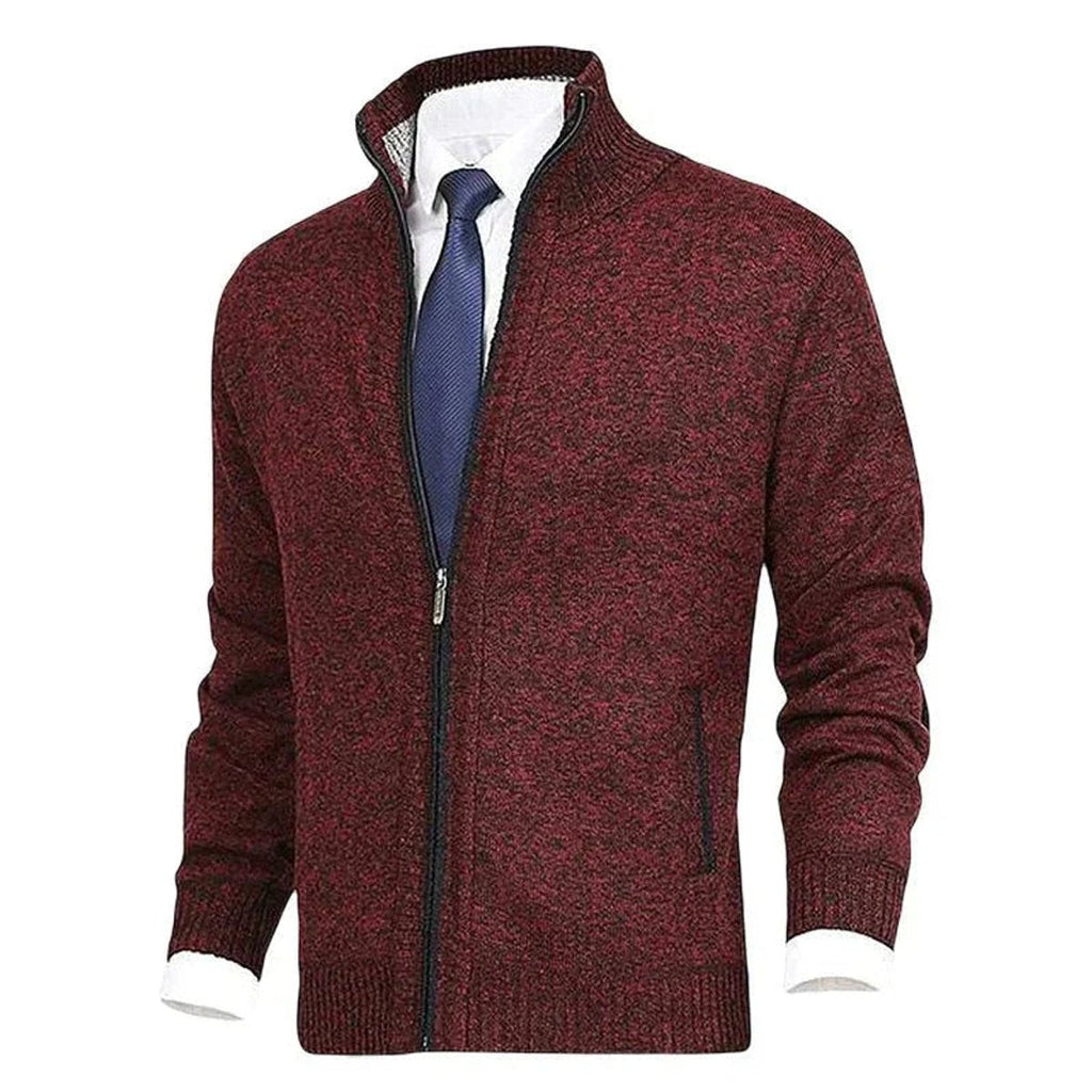 Men's Zip-Up Sweater with Stand Collar and Front Zip Pockets