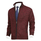 Men's Zip-Up Sweater with Stand Collar and Front Zip Pockets