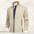 Men's Zip-Up Sweater with Stand Collar and Front Zip Pockets