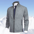 Men's Zip-Up Sweater with Stand Collar and Front Zip Pockets