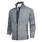 Men's Zip-Up Sweater with Stand Collar and Front Zip Pockets