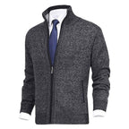 Men's Zip-Up Sweater with Stand Collar and Front Zip Pockets