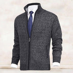 Men's Zip-Up Sweater with Stand Collar and Front Zip Pockets