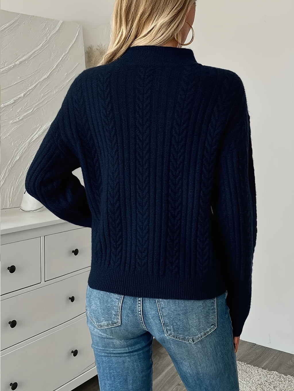 Cable Knit Quarter Zip Sweater for Women