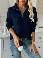 Cable Knit Quarter Zip Sweater for Women