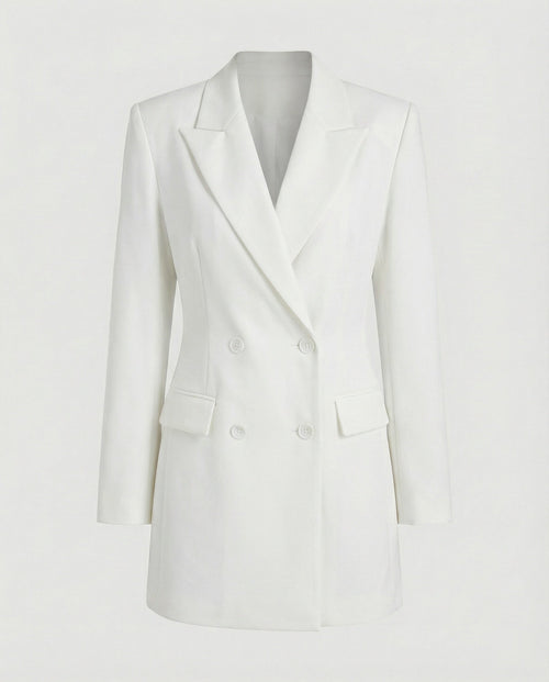 Double-Breasted Women's Blazer Dress with Structured Shoulders and Notched Lapels