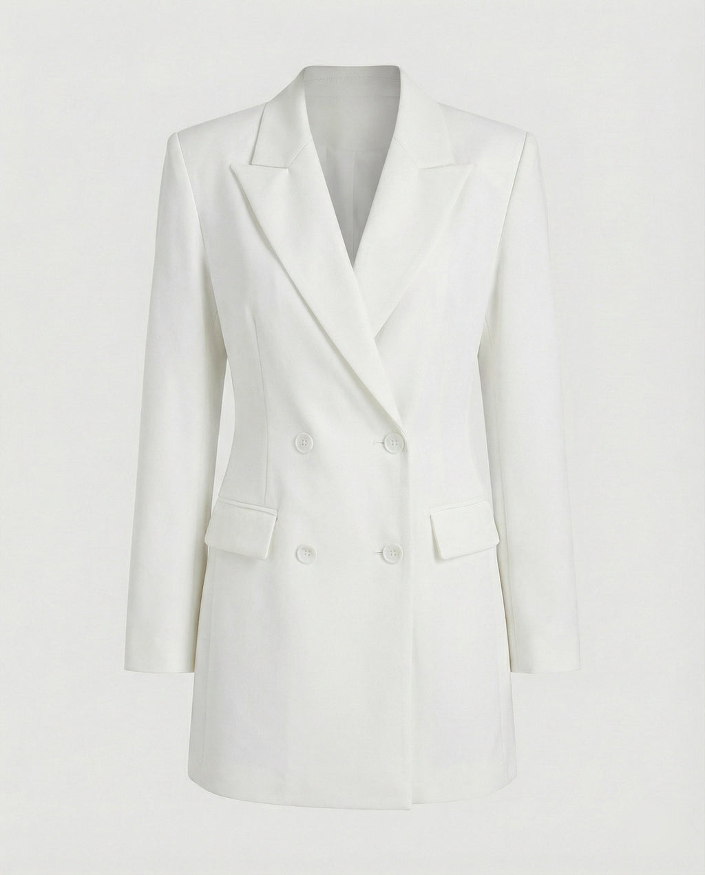 Tailored Double-Breasted Blazer Dress with Notched Lapels and Structured Shoulders