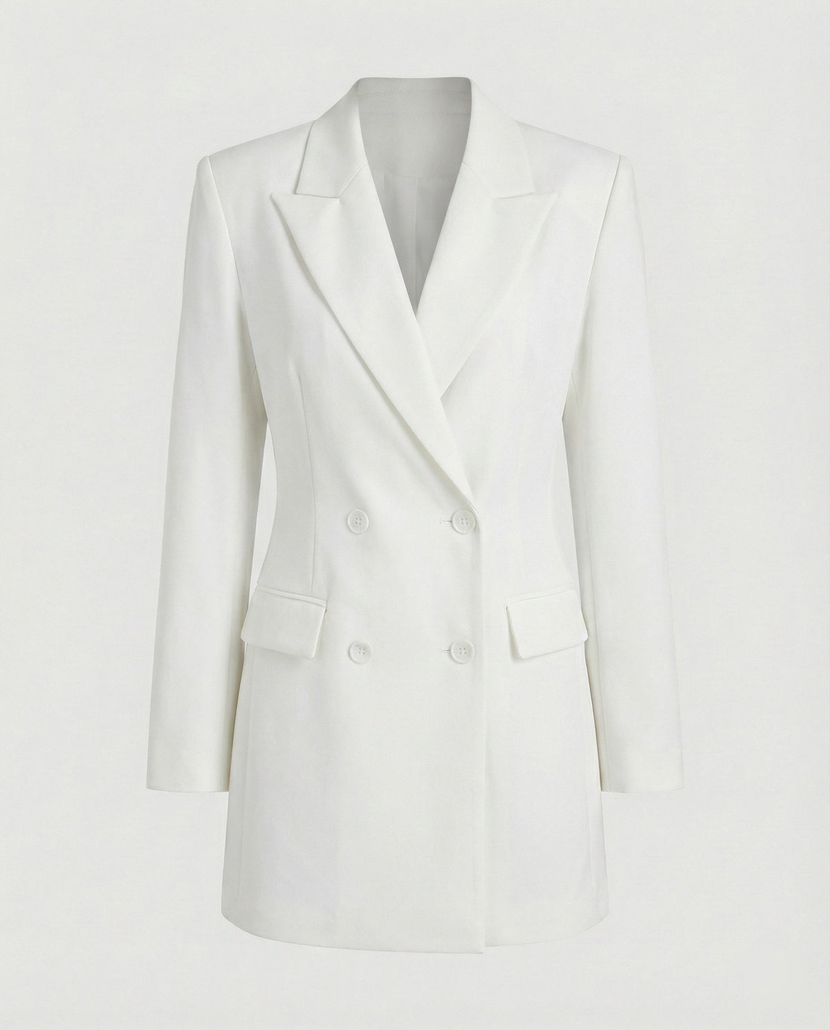 Tailored Double-Breasted Blazer Dress with Notched Lapels and Structured Shoulders