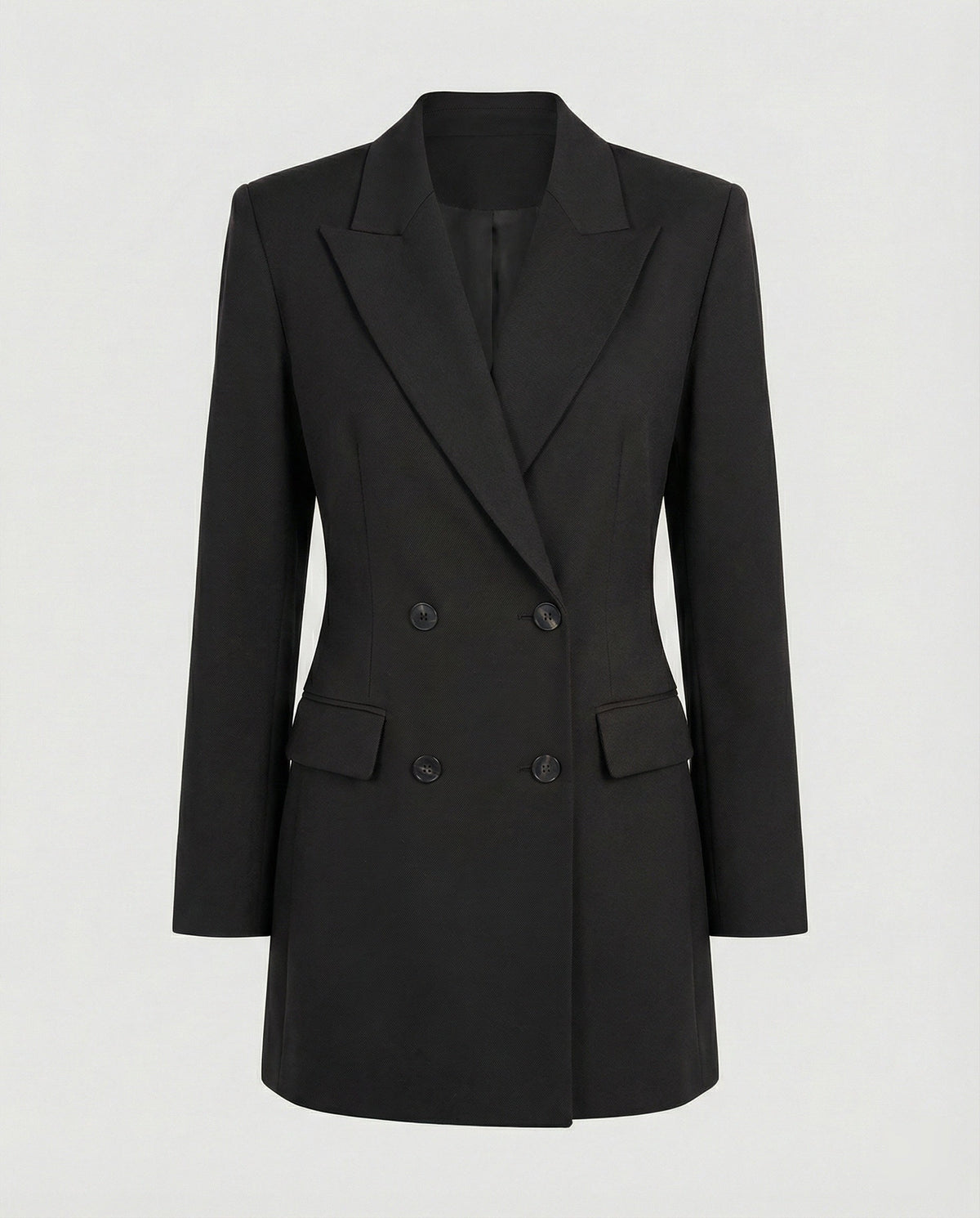 Tailored Double-Breasted Blazer Dress with Notched Lapels and Structured Shoulders