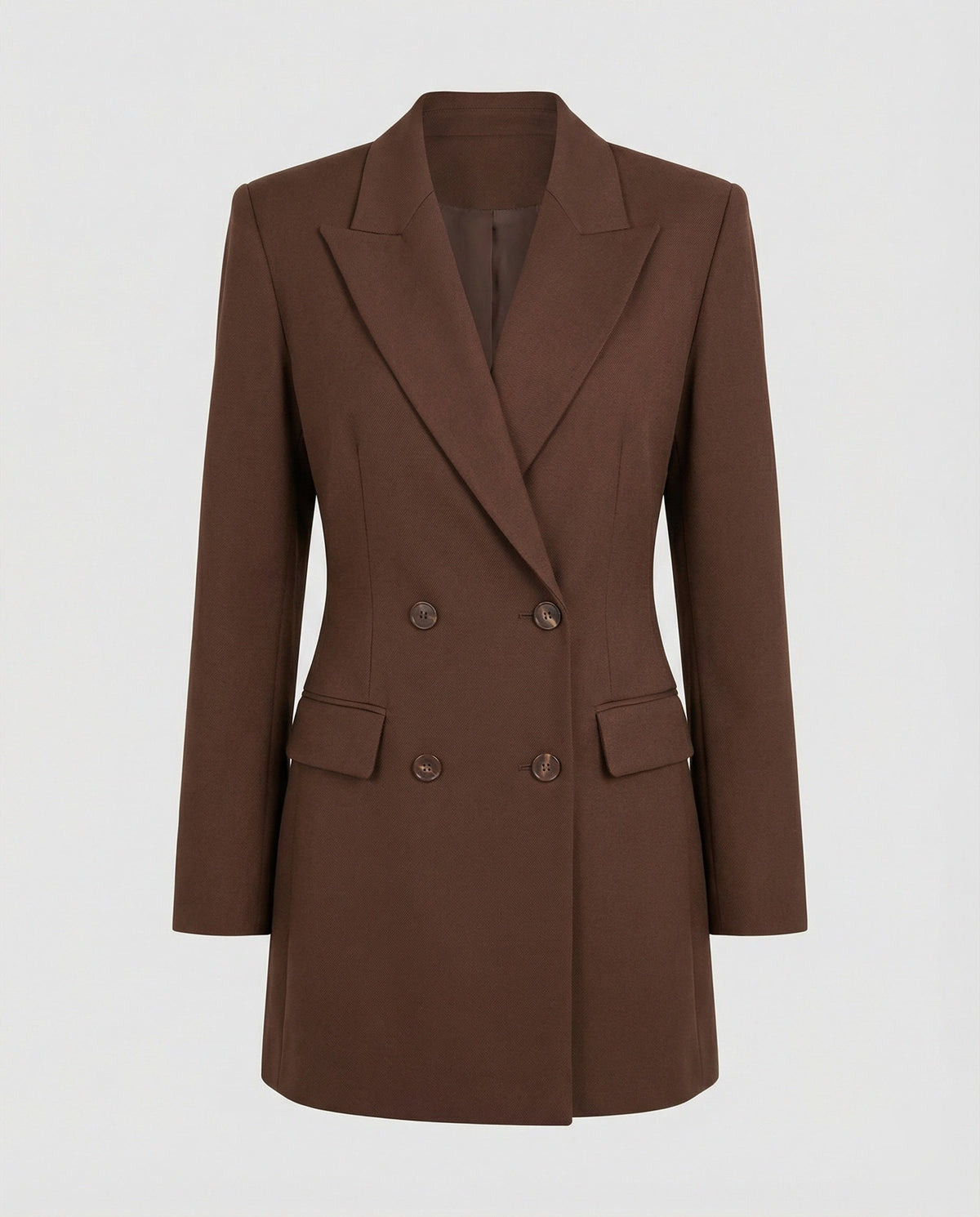Tailored Double-Breasted Blazer Dress with Notched Lapels and Structured Shoulders