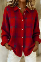 Women's Elegant Cozy Checkered Longline Cardigan