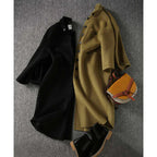 Women's Long Button-Front Jacket with Side Pockets and Relaxed Fit