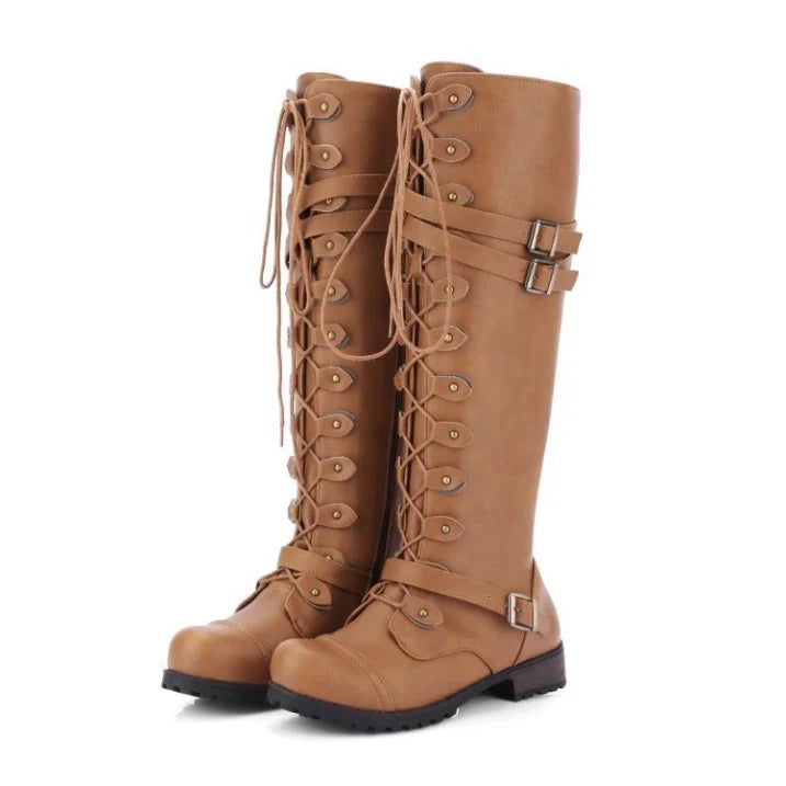 Stylish Lace-Up Boots for Women with Adjustable Buckles