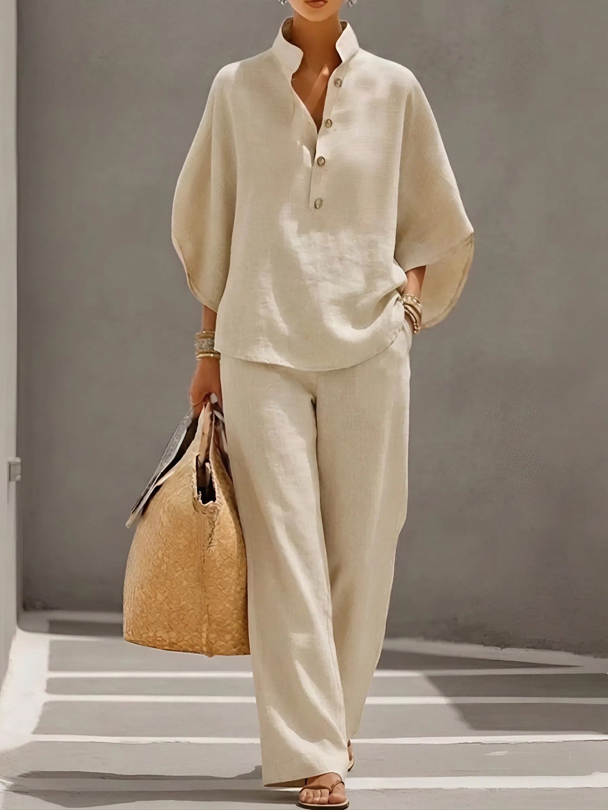 Women's Classic Wide-Sleeve Top and Wide-Leg Pant Set