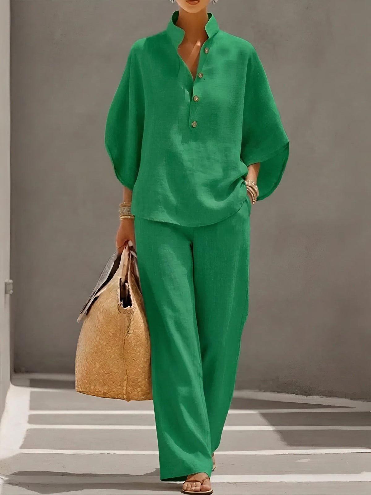 Women's Classic Wide-Sleeve Top and Wide-Leg Pant Set
