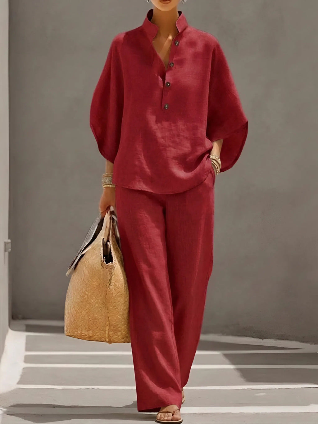 Women's Classic Wide-Sleeve Top and Wide-Leg Pant Set