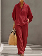 Women's Classic Wide-Sleeve Top and Wide-Leg Pant Set