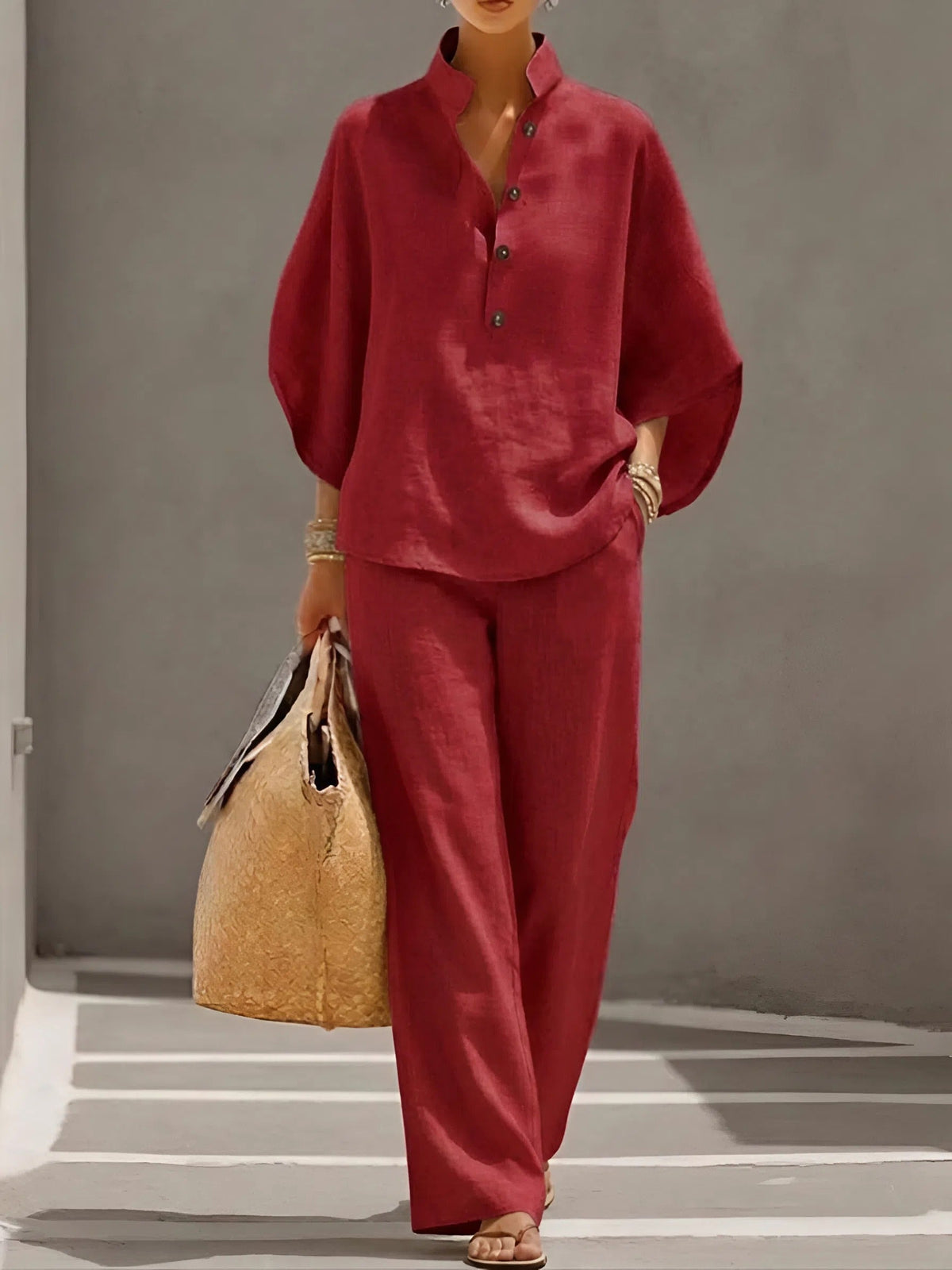 Women's Classic Wide-Sleeve Top and Wide-Leg Pant Set