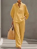 Women's Classic Wide-Sleeve Top and Wide-Leg Pant Set