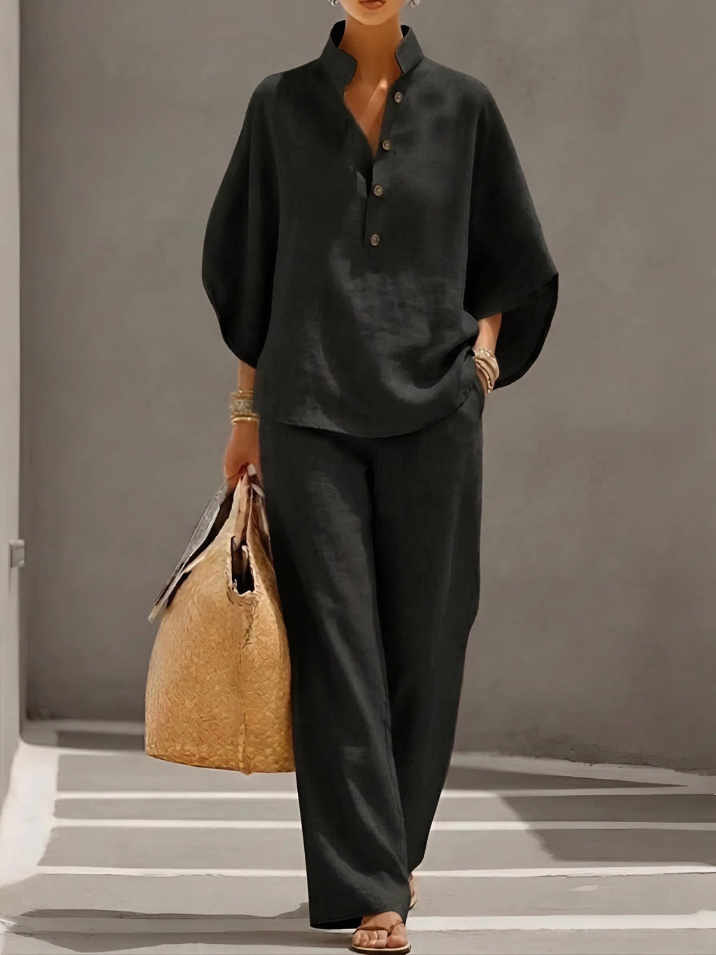 Women's Classic Wide-Sleeve Top and Wide-Leg Pant Set