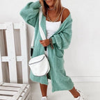 Women’s Oversized Open-Front Cardigan with Balloon Sleeves and Longline Hem for Everyday Layering