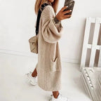 Women’s Oversized Open-Front Cardigan with Balloon Sleeves and Longline Hem for Everyday Layering