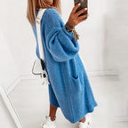 Women’s Oversized Open-Front Cardigan with Balloon Sleeves and Longline Hem for Everyday Layering