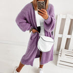 Women’s Oversized Open-Front Cardigan with Balloon Sleeves and Longline Hem for Everyday Layering