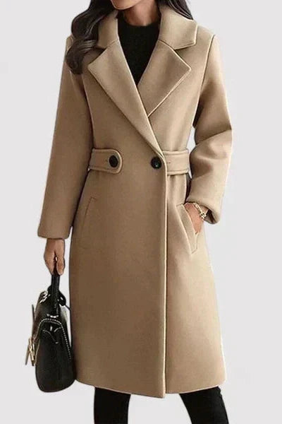 Belted Longline Women's Winter Coat in Camel