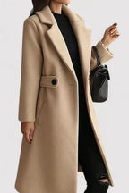 Belted Longline Women's Winter Coat in Camel