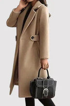 Belted Longline Women's Winter Coat in Camel