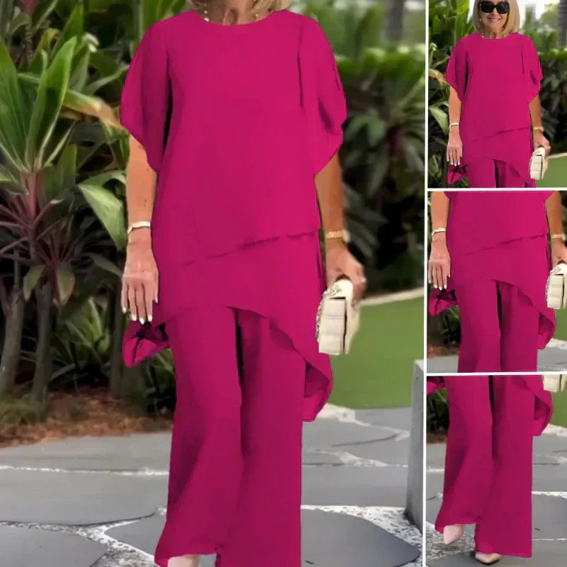 Women's Draped Palazzo Pants and Coordinated Top Set