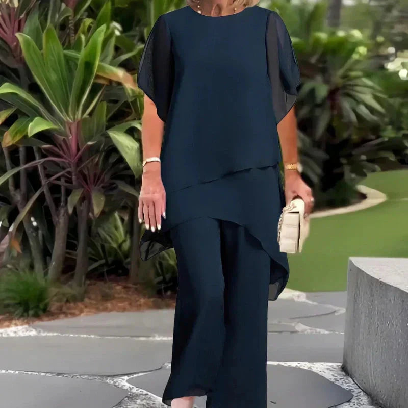 Women's Draped Palazzo Pants and Coordinated Top Set