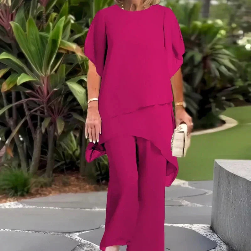Women's Draped Palazzo Pants and Coordinated Top Set