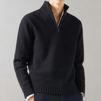 Men's Casual Half-Zip Pullover Sweater with Ribbed Stand Collar
