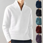 Men's Casual Half-Zip Pullover Sweater with Ribbed Stand Collar