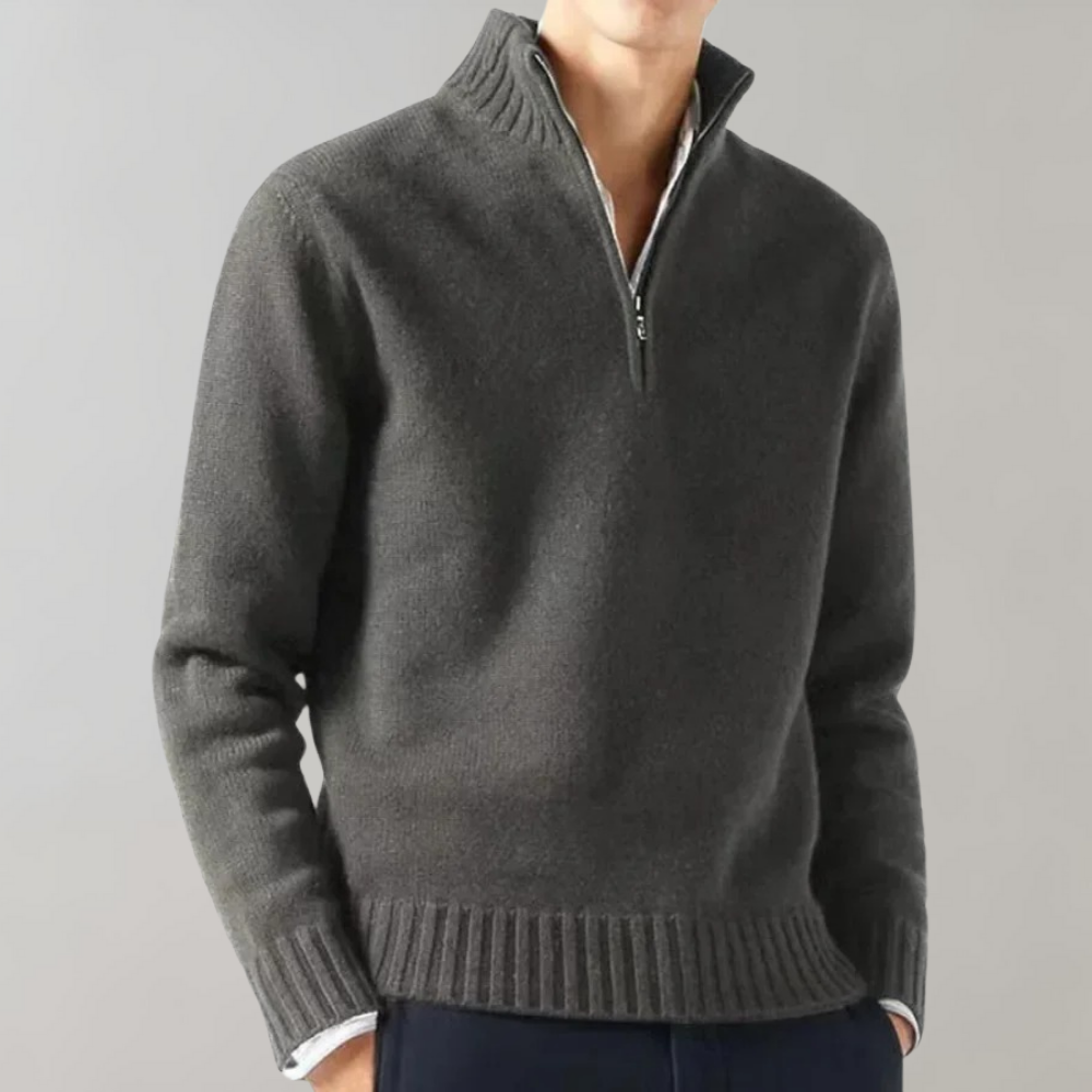 Men's Casual Half-Zip Pullover Sweater with Ribbed Stand Collar
