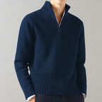 Men's Casual Half-Zip Pullover Sweater with Ribbed Stand Collar