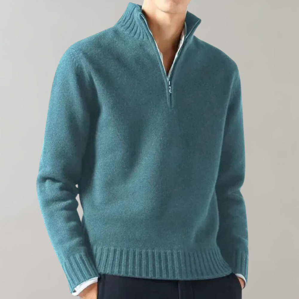 Men's Casual Half-Zip Pullover Sweater with Ribbed Stand Collar