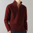 Men's Casual Half-Zip Pullover Sweater with Ribbed Stand Collar