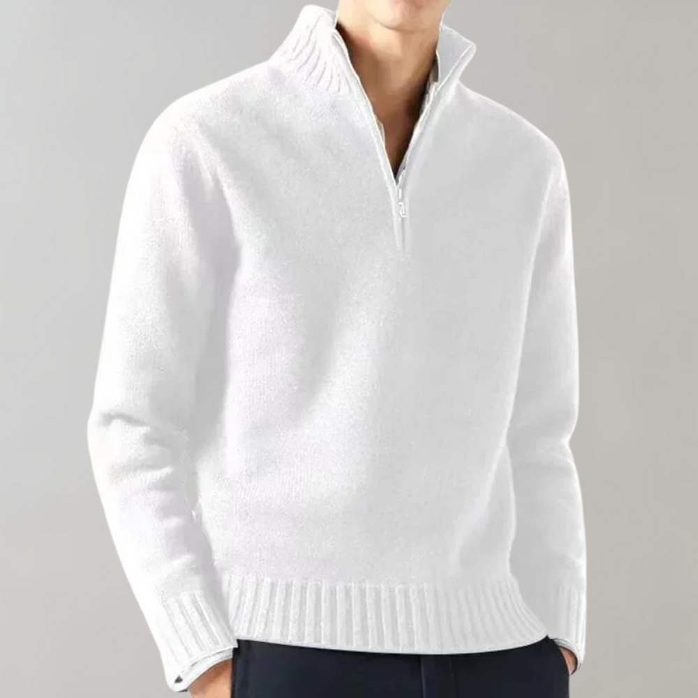 Men's Casual Half-Zip Pullover Sweater with Ribbed Stand Collar
