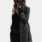 Women's Classic Double-Breasted Trench Coat with Stand Collar and Tie Belt