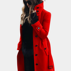 Women's Classic Double-Breasted Trench Coat with Stand Collar and Tie Belt