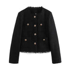 Women’s Elegant Tailored Boucle Blazer with Gold Accents