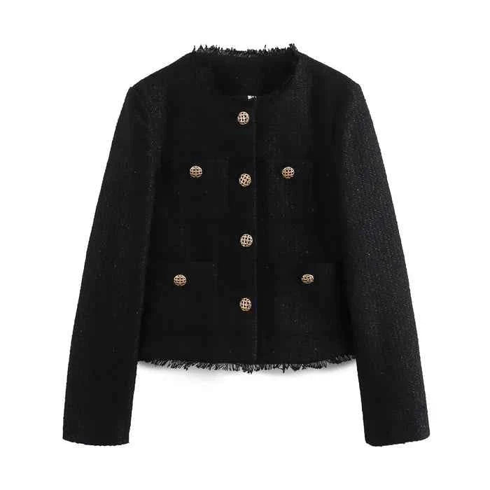 Women’s Tailored Boucle Blazer with Elegant Gold Buttons